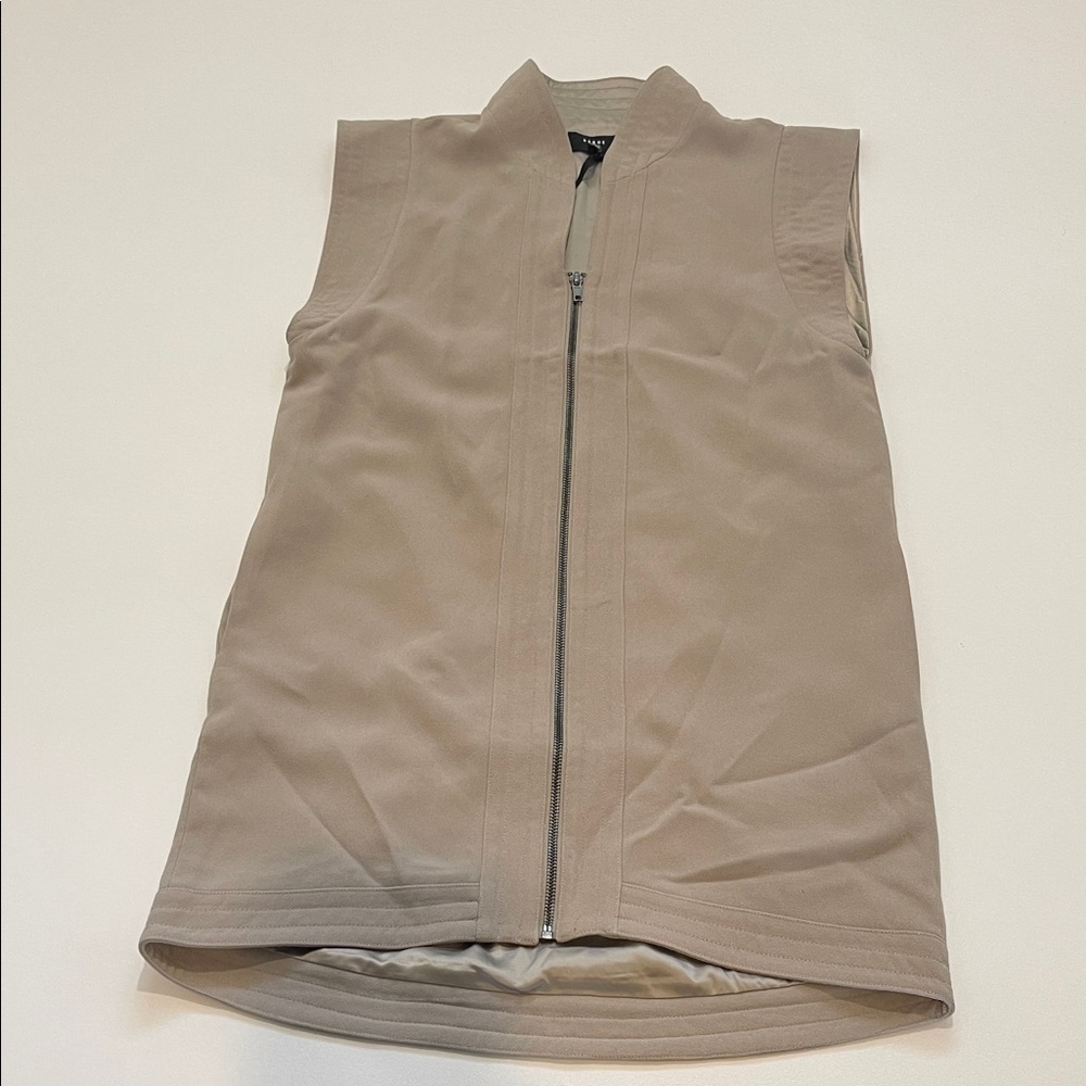 RO & DE Chic Tan Zip-Up Minimalist Vest Jacket
